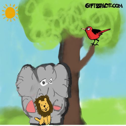 elephant and lion friends