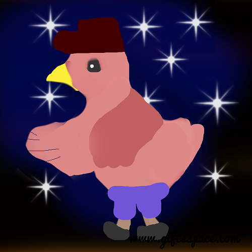 Pink bird with a hat dancing