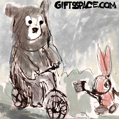 a bear cyclist is getting honey from the bunny
