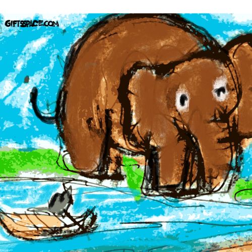 rat on the boat being helped by an elephant