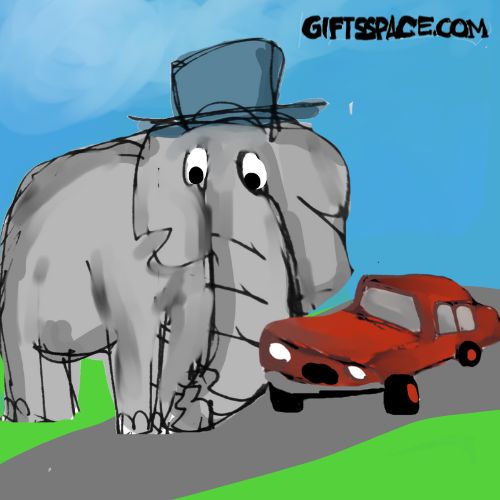 elephant and the red car cartoon