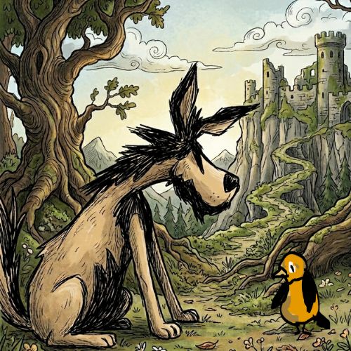 little bird and the tired horse illustration