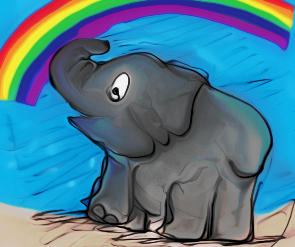 elephant saluting the rainbow