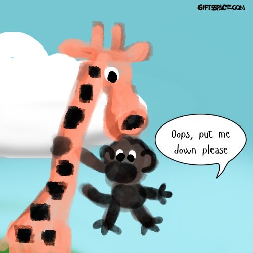 Monkey holding on a giraffe neck