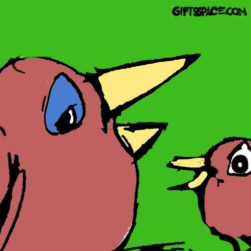 mother bird is teaching her little one to sing