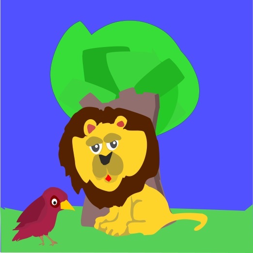 Lion and the bird singing