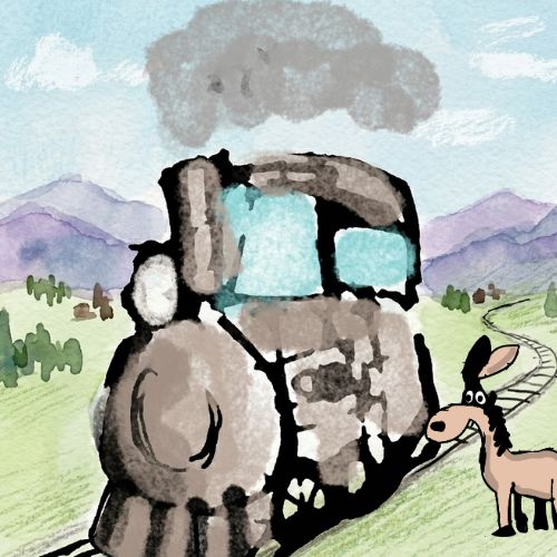 a steam engine and the donkey
