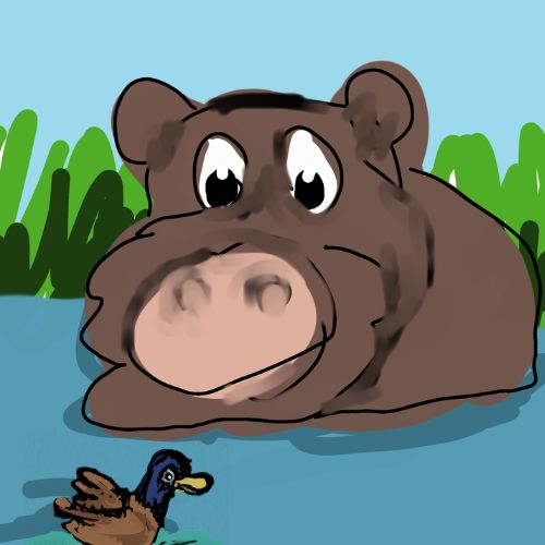 hippo and the duck face to face