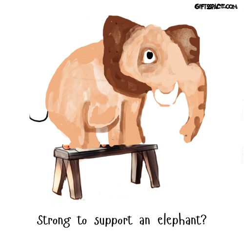 cartoon of an elephant standing on a bench