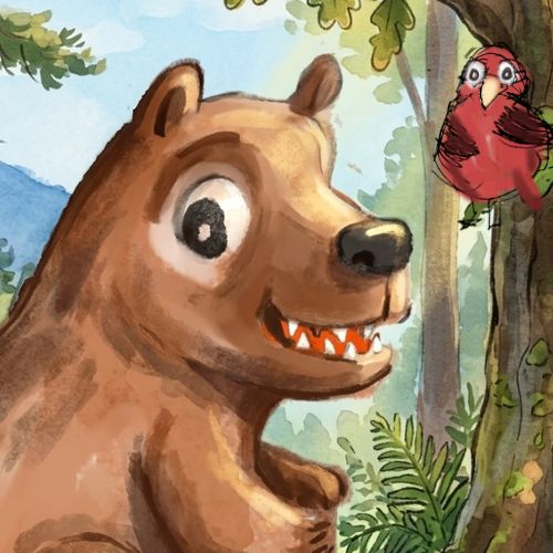 funny bear and the red bird