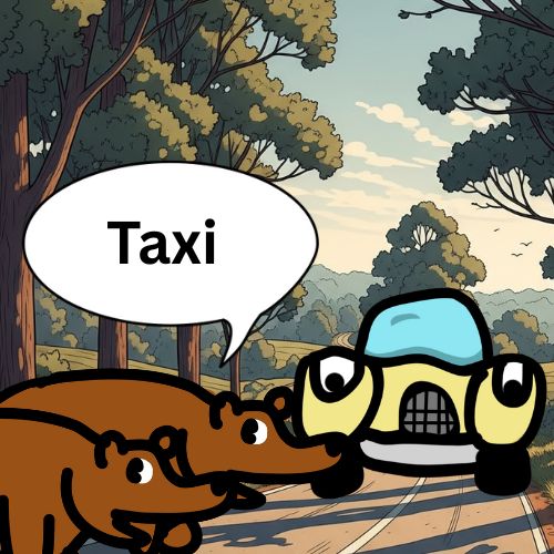 cartoon of two bears waiting for the taxi