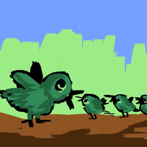 mama bird teaching her babies how to sing
