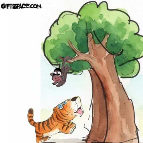 monkey on the tree teasing a tiger