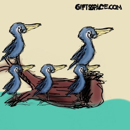 blue bird navy floating on a tree log illustration for children