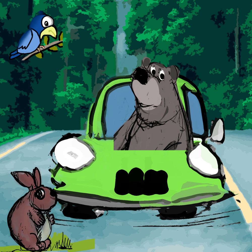 the bunny and the bear in the car