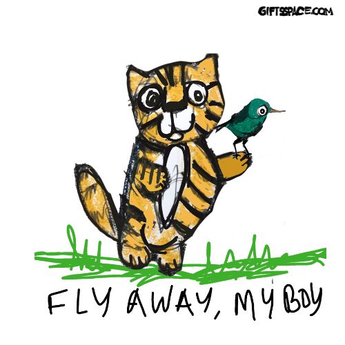 Cat holding a bird in its arms