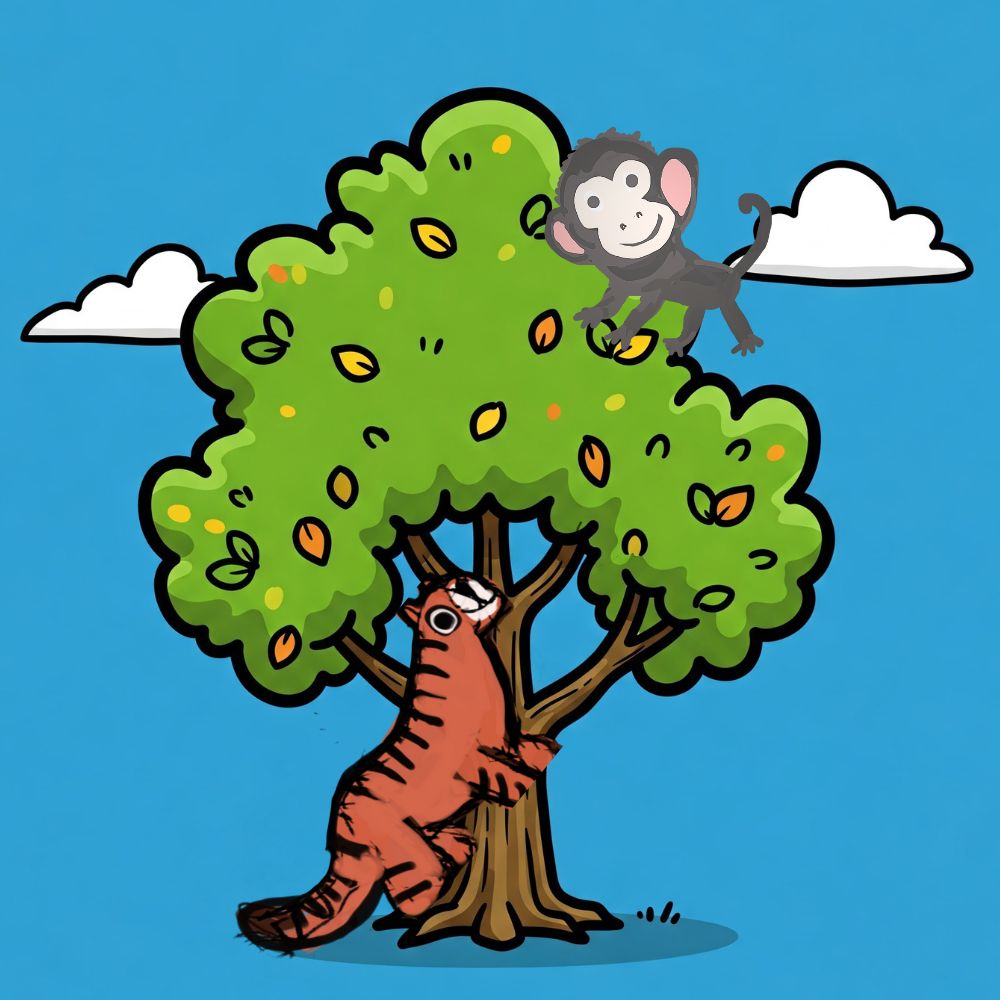 monkey and the tiger playing
