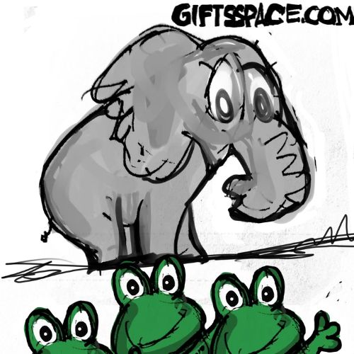 elephant and a group of frogs illustration