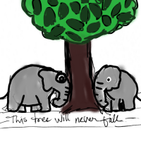 Two Elephants On A Tree