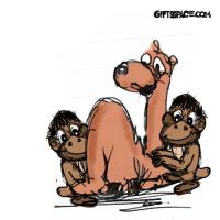 Two Monkeys Playing With The Camel