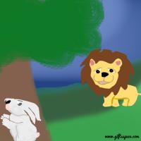 Rabbit hiding from the lion