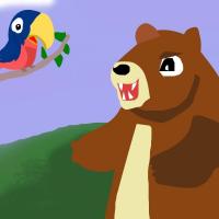 Funny Bear Talking To A Bird