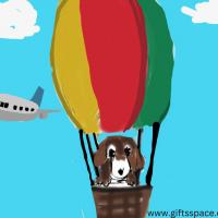 two dogs and a hot air balloon