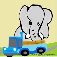 elephant standing before the truck