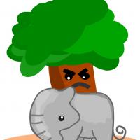 baby elephant rubbing a tree cartoon