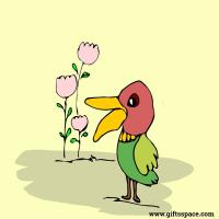 bird singing for flowers cartoon