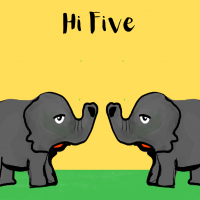 Two Elephants Are Making A Hi Five