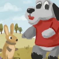 The Dog Is Teaching Bunny How To Dance