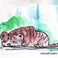 tiger drinkng water from the river cartoon