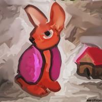 rabbit in a colorful jacket