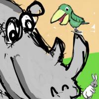 Angry Rhino And The Bird
