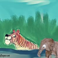 tiger swimmer and the baby elephant