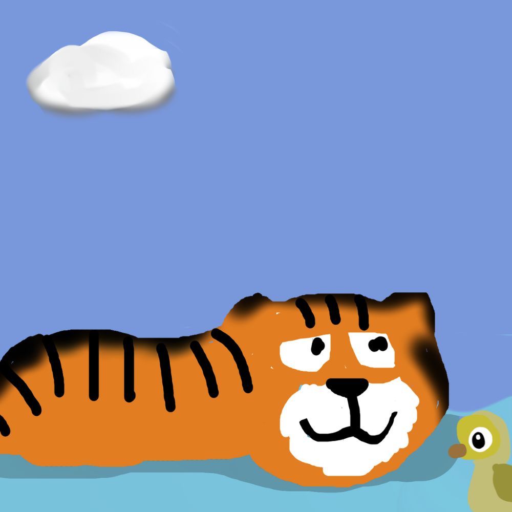 tiger and the little duckling in water