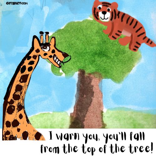 giraffe and the tiger on a tree