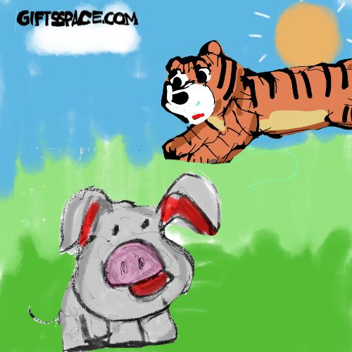 tiger jumping upon the pig
