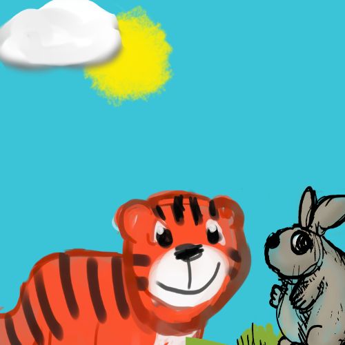 a tiger and the rabbit under the hot sun