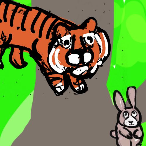 tiger jumping upon a rabbit cartoon