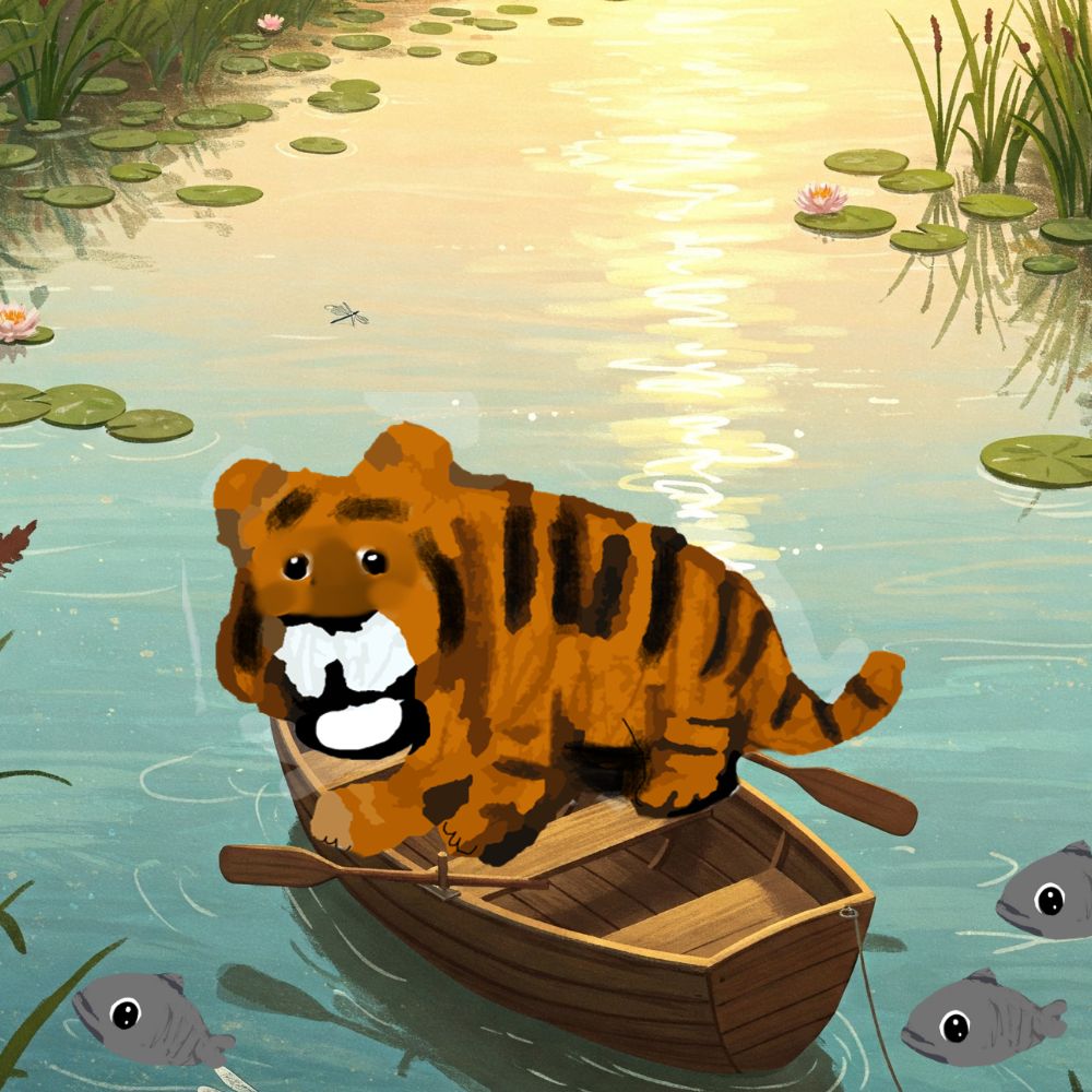 tiger on the floating boat cartoon