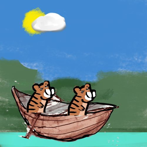 Two tigers sailing in their boat.