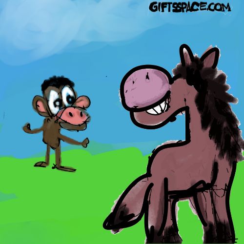 a horse and the monkey funny cartoon