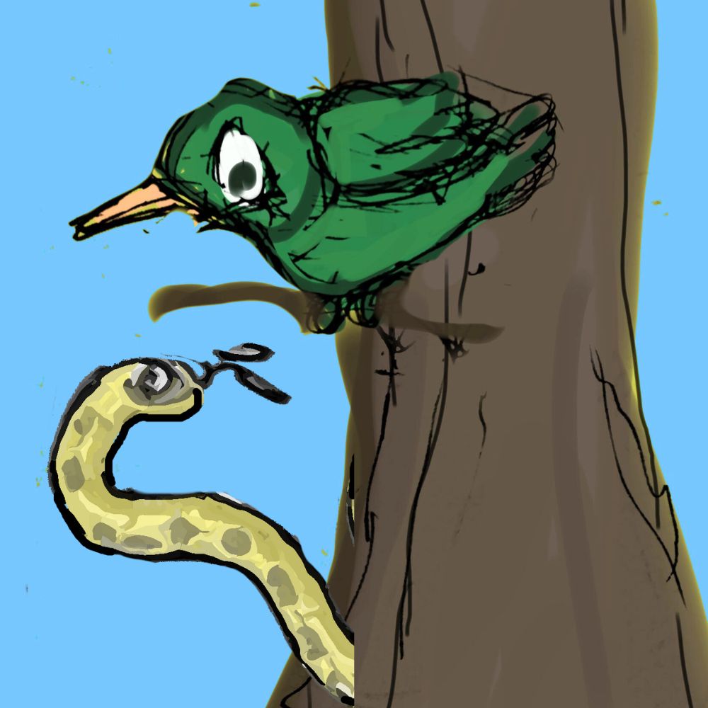 yellow snake and the bird