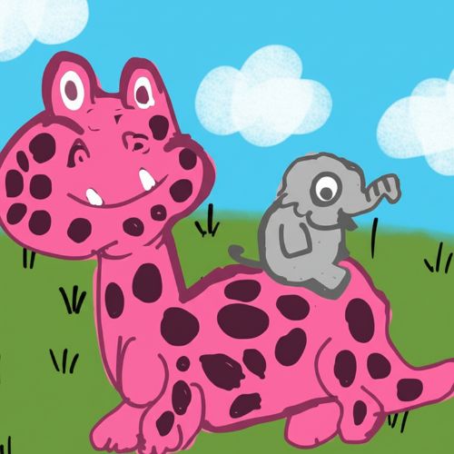 baby dino and the elephant playing