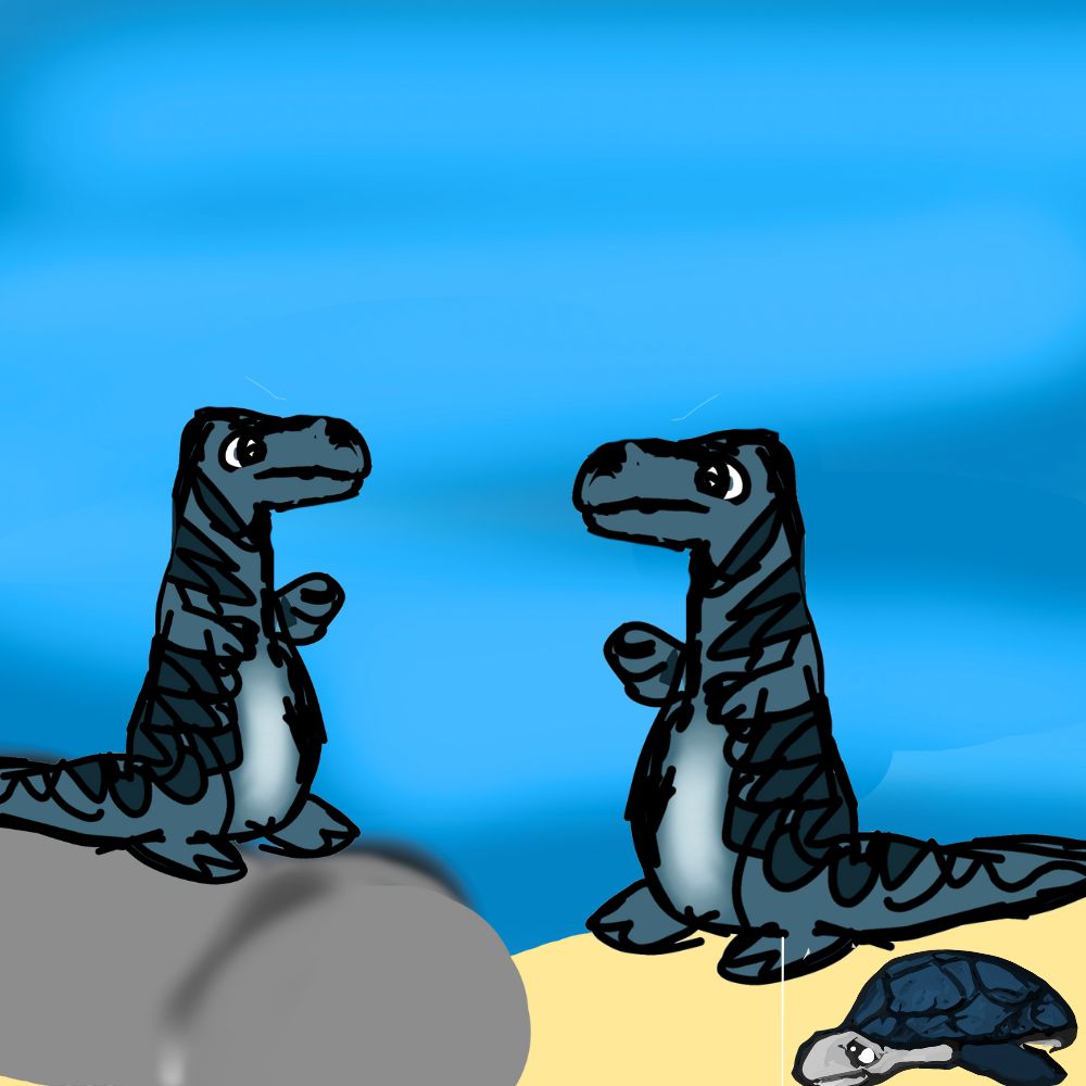 two crocs and a turtle