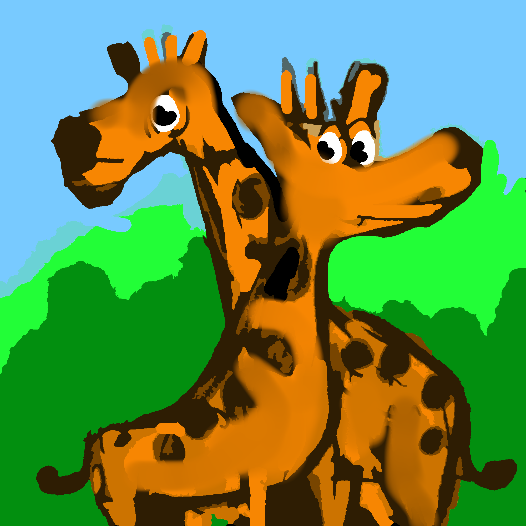 two giraffees hugging
