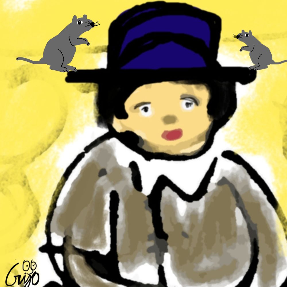 two rats playing hide-and-seek on a hat