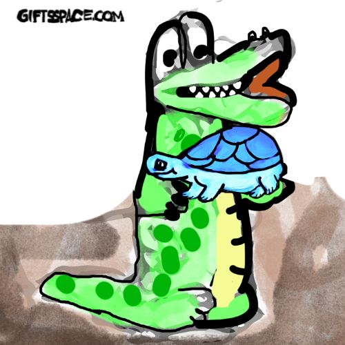 a crocodile holding a turtle in its hands illustration